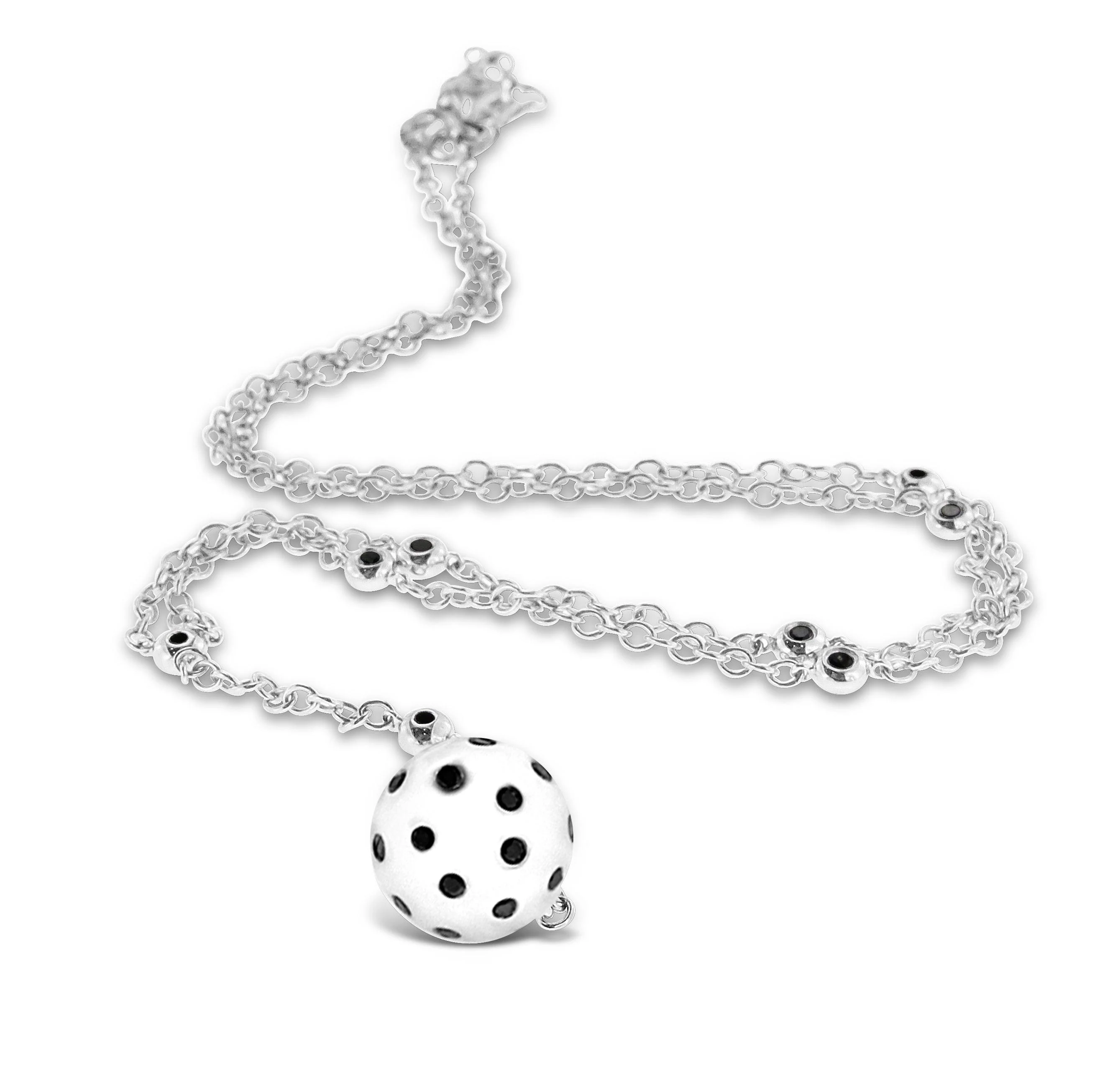 18K White Gold Ball Necklace with Black Diamonds - Image 3
