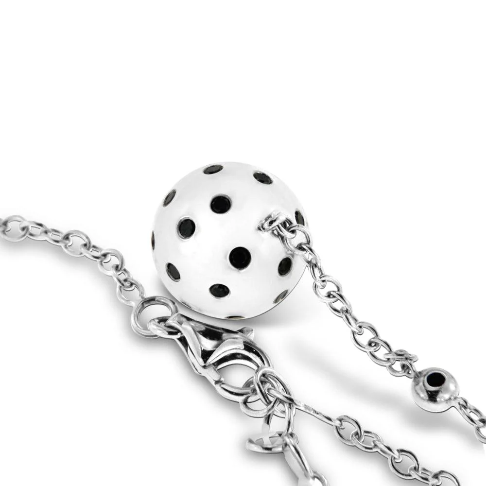 18K White Gold Ball Necklace with Black Diamonds - Image 4